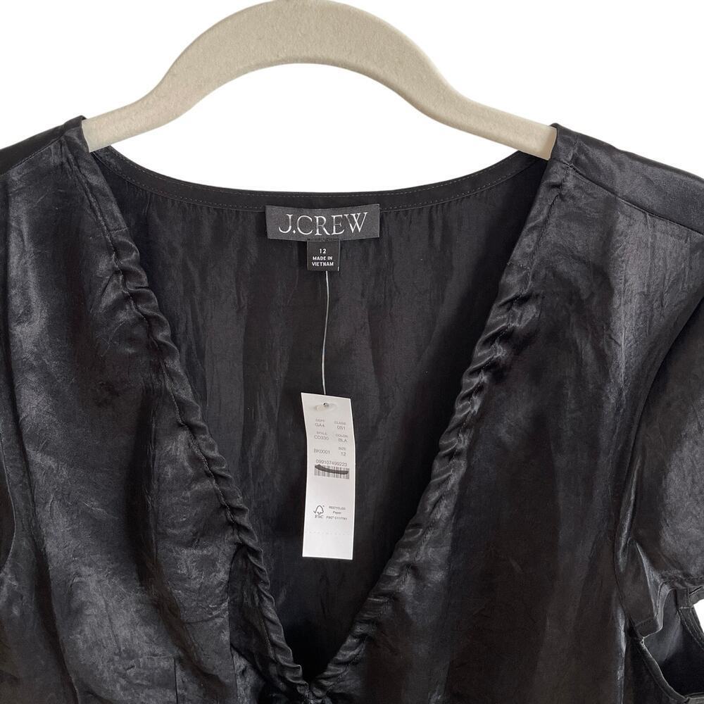 J.Crew Short Sleeve Slip Dress in Textured Satin Black Size 12 NWT - Picture 6 of 8